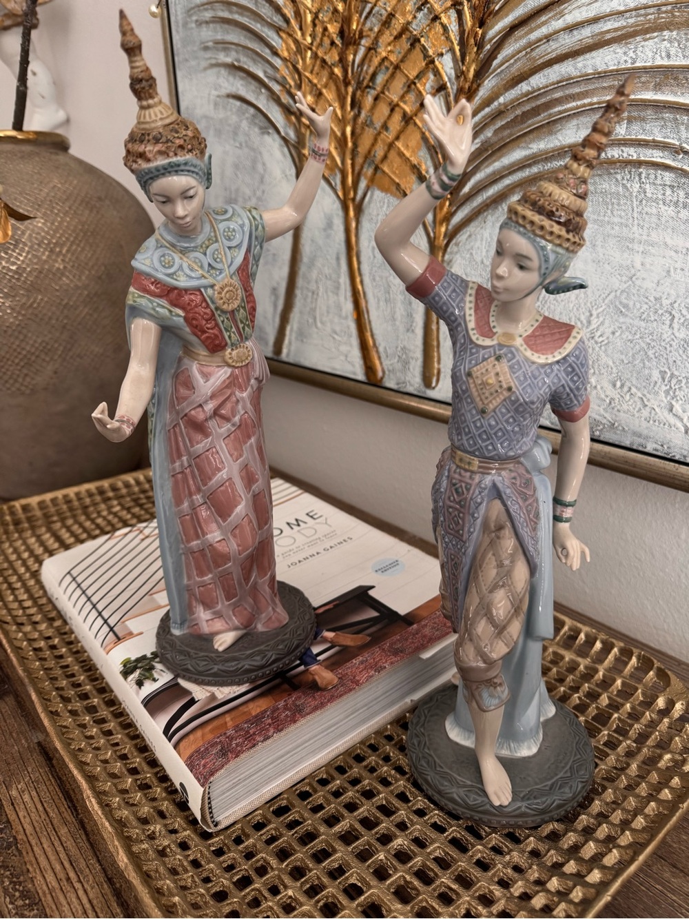 Lladro  Siamese Dancer Porcelain Figurines in Gold Accents